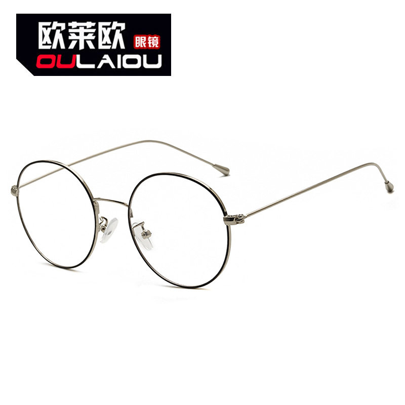 欧莱欧2281复古金属眼镜框圆形平光镜新款男女士开球配近视眼镜架