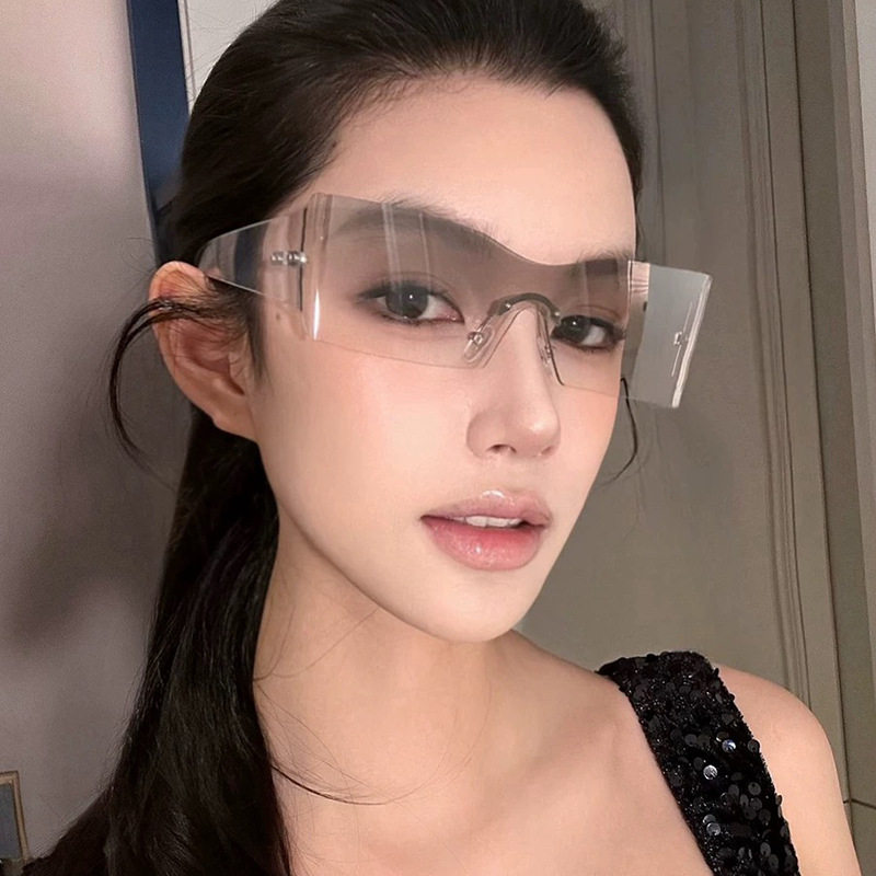 无框骑行防风护目镜2025新款方形欧美风连体个性墨镜运动太阳镜
