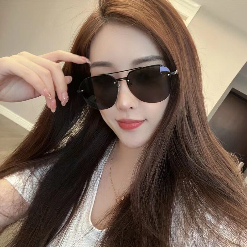 隐形眉毛仿无框太阳镜2024新款金属双梁大框太阳眼镜女墨镜男