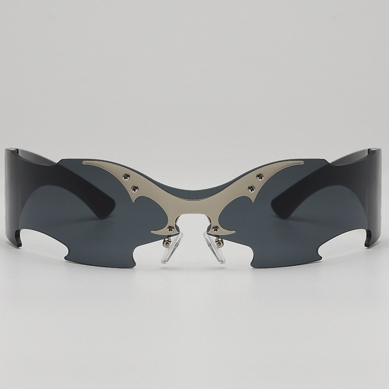 2025年新款朋克风嘻哈未来科技感无框连体蝙蝠翅膀装饰太阳镜