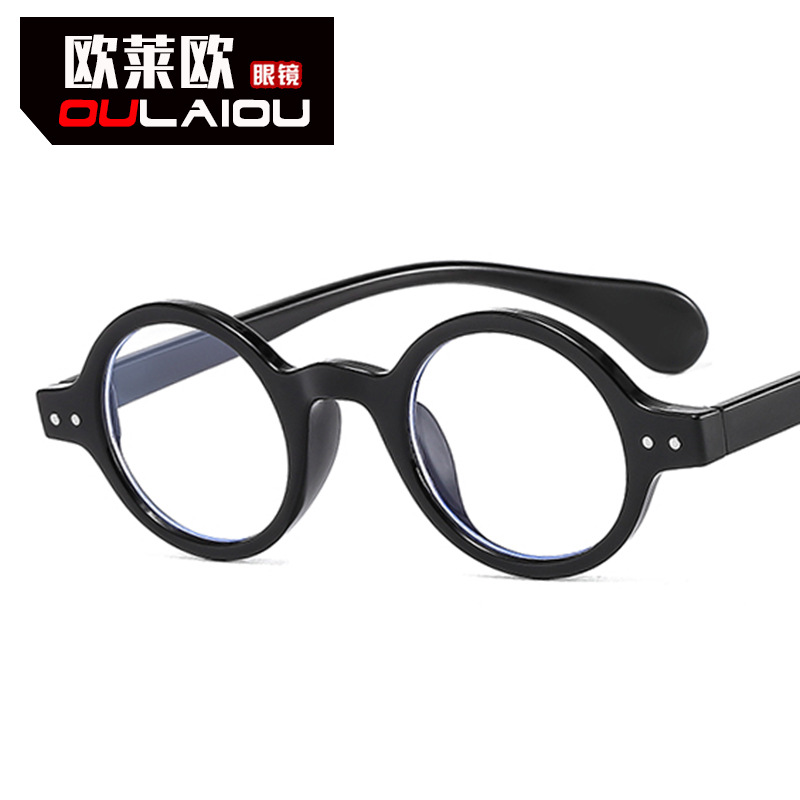 眼镜框架2025新款圆形二颗米钉无度数平光镜男女复古潮流韩版