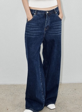 泰国潮牌 twotwice boyfriend男友风直筒深蓝牛仔裤 lingling同款