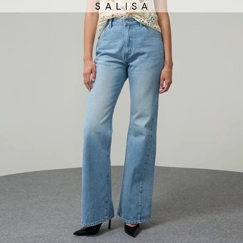 泰国潮牌 salisa 天蓝色修身牛仔裤
