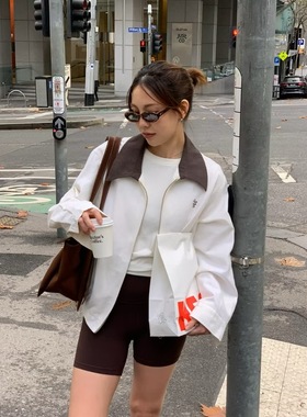 泰国小众品牌 something apparels棕色翻领白色外套夹克 男女同款