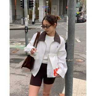 泰国小众品牌 apparels棕色翻领白色外套夹克 男女同款 something