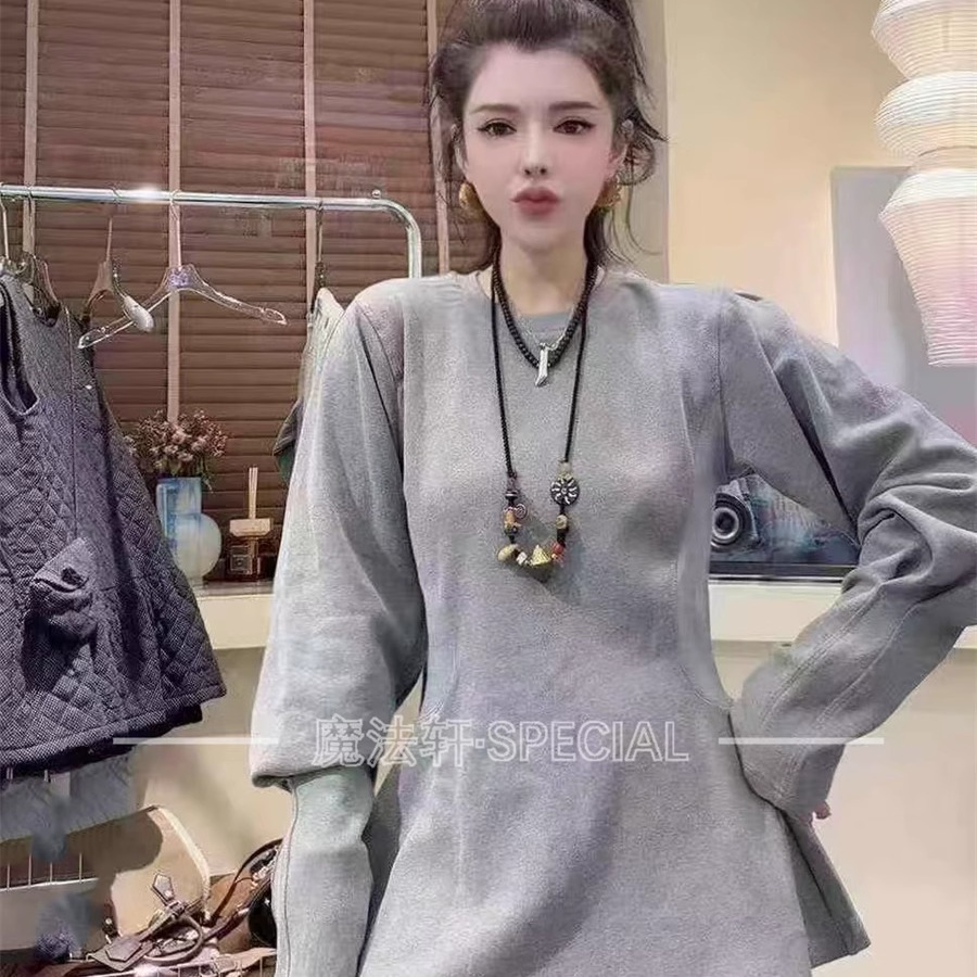 纯色掐腰卫衣裙连衣裙女2025新款