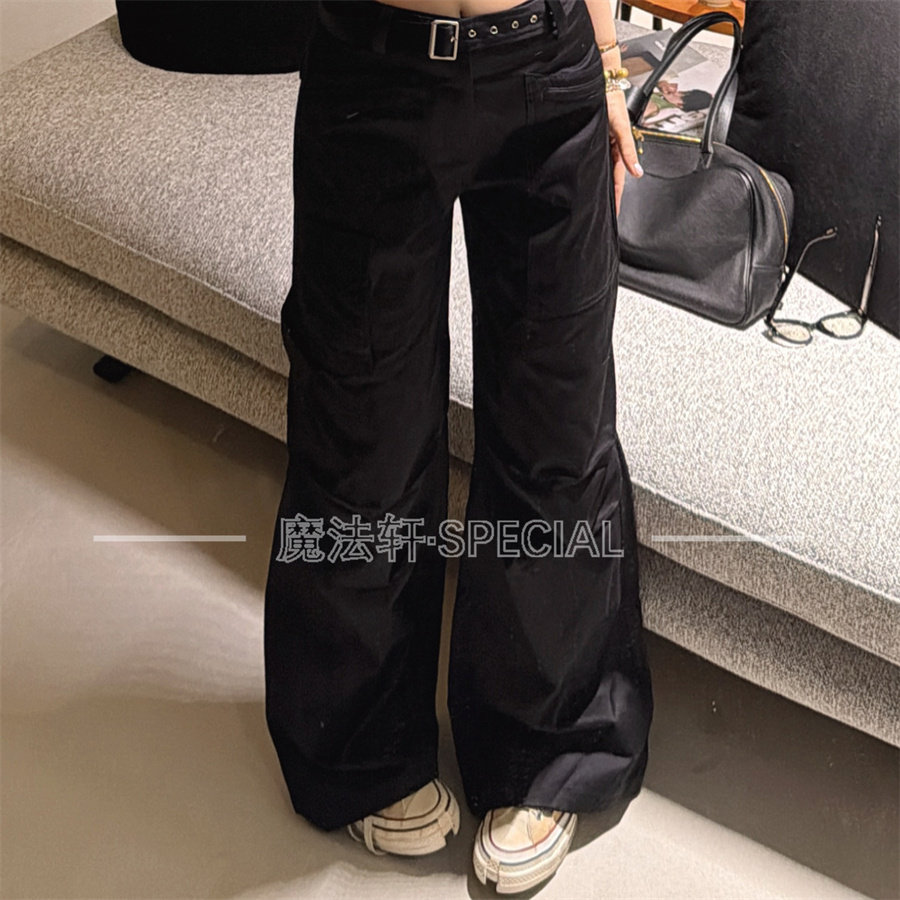 工装风休闲裤女2026春季新款腰带高腰显瘦微喇裤长裤欧洲站裤子Q