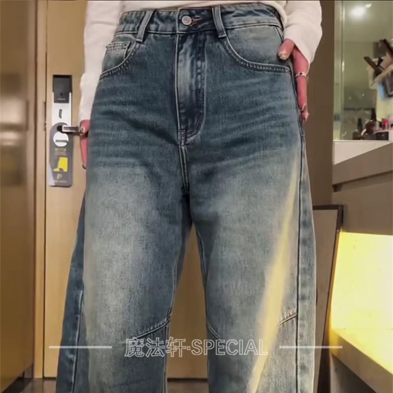 做旧宽松阔腿牛仔裤女2025