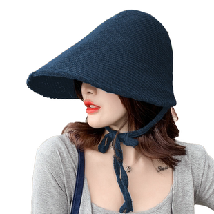 盆帽气韩版潮百搭日系编织渔夫帽宽檐显脸小遮阳防晒出游沙滩帽子