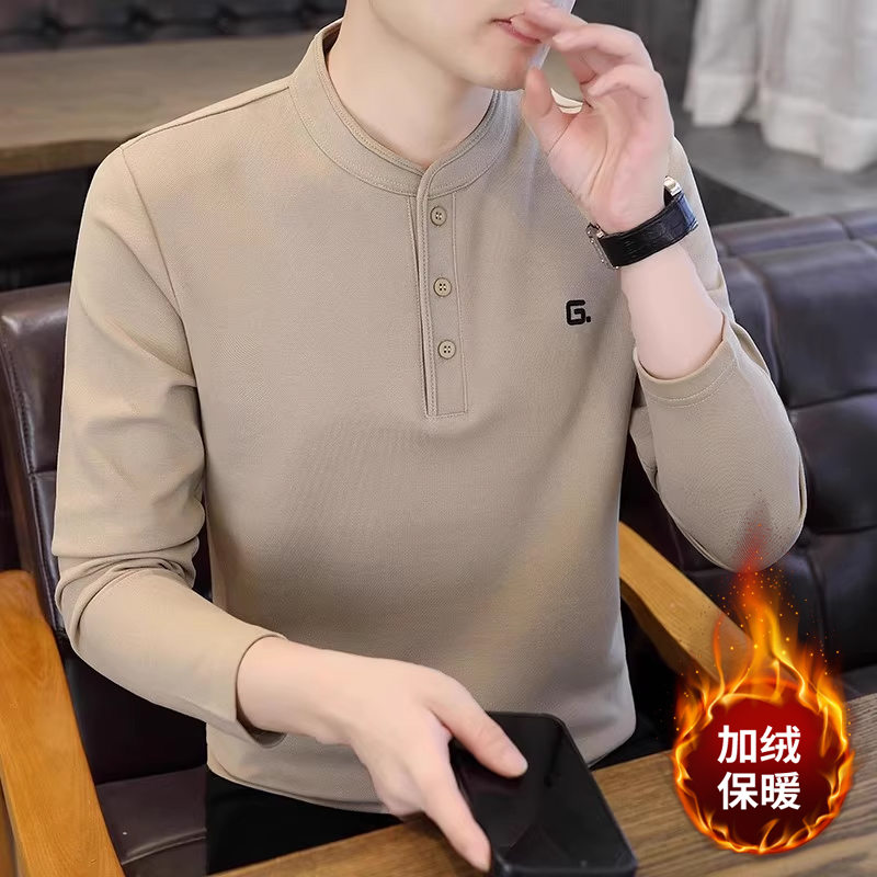 高端时尚立领内搭长袖卫衣男士秋冬新款潮流休闲体恤打底衫上衣潮