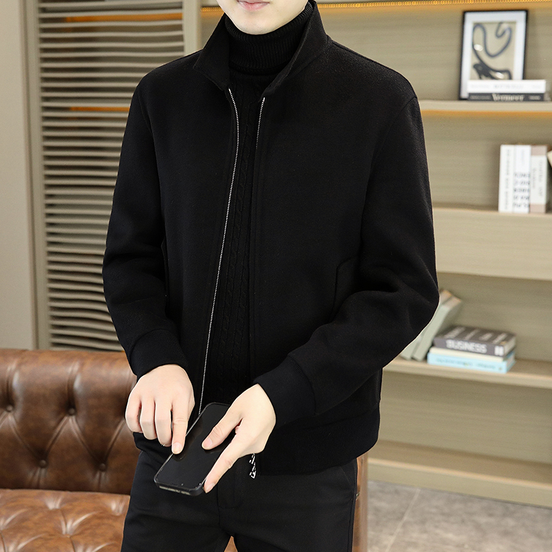 高端立领双面呢大衣男新款秋冬纯色简约羊毛夹克短款韩版毛呢外套