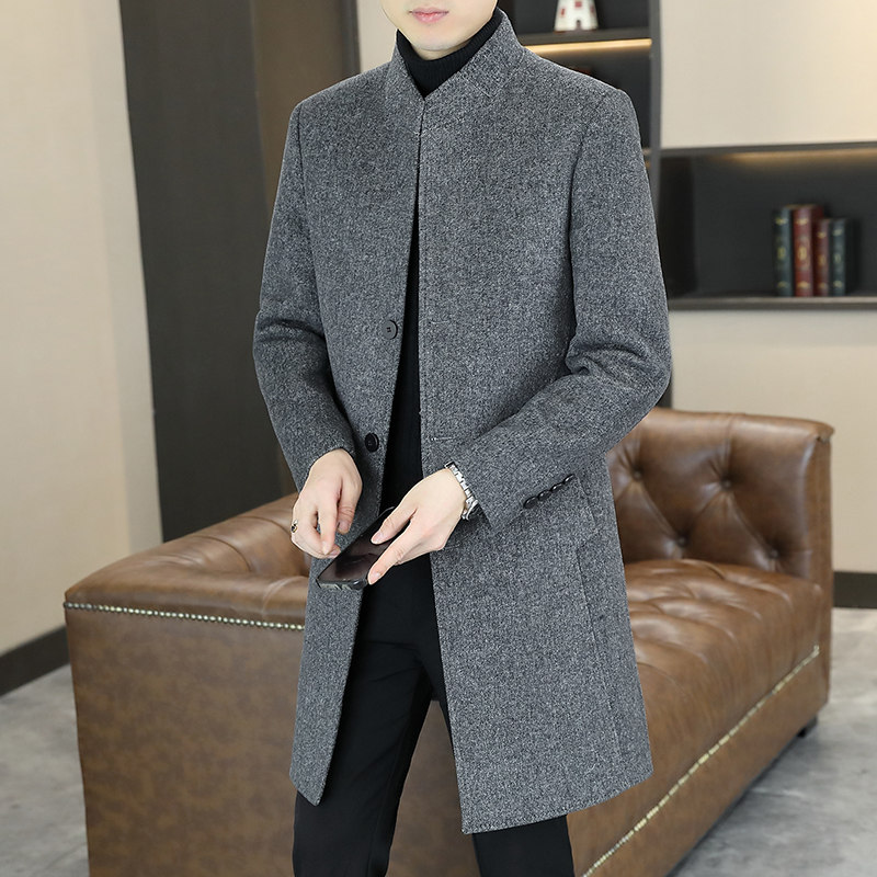 轻奢立领双面呢羊毛风衣男士中长款休闲外套秋冬新款加厚毛呢大衣