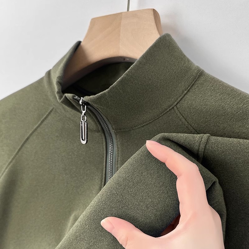 高端半拉链双面德绒卫衣男秋冬新款时尚立领打底衫轻奢休闲上衣潮