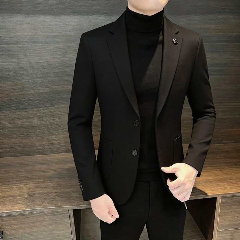 轻奢男士韩版纯色西服男2026秋季新款商务休闲时尚百搭修身上衣