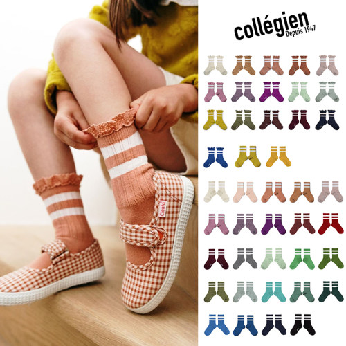 collegien四季条纹花边短袜