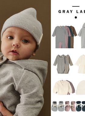 荷兰Gray Label秋冬新款婴幼儿童柔软纯色包屁衣连体衣开衫帽子鞋