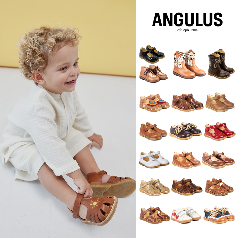 Angulus牛皮圆头皮鞋凉鞋