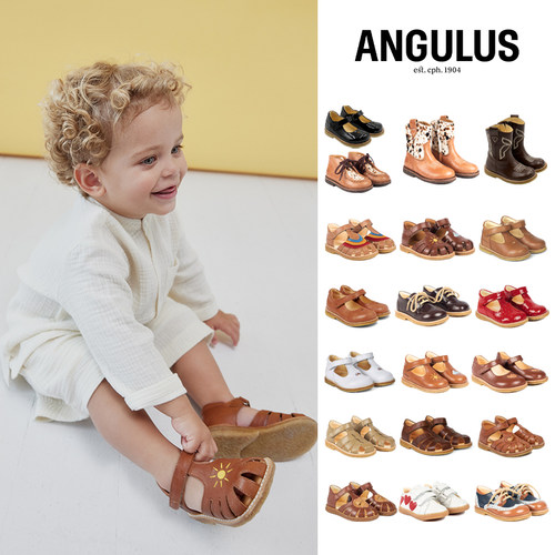 Angulus牛皮圆头皮鞋凉鞋