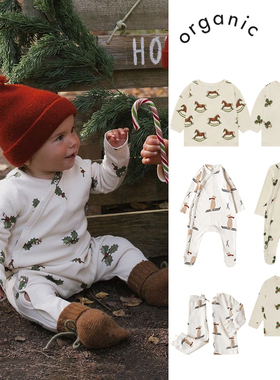 上新现货！Organic Zoo节日系列圣诞印花婴儿连体衣爬服家居服套