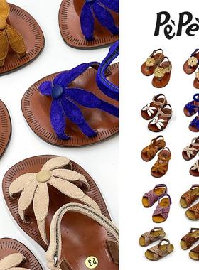 到手5折PePe SS25儿童交叉公主甜美花朵编织凉鞋春夏手工皮鞋