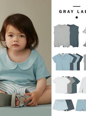 到手5折荷兰Gray Label SS25婴幼儿童柔软短袖T恤短裤套装背心