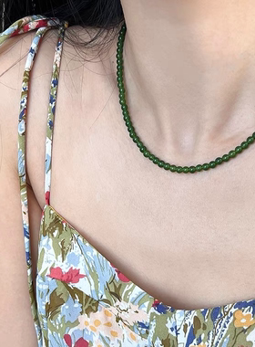 新中式绿色玉髓串珠项链女锁骨链