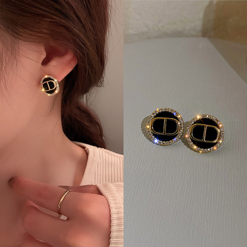 精致简约小众镶钻字母耳钉女