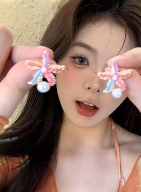 彩色海星珍珠耳钉女小众设计感