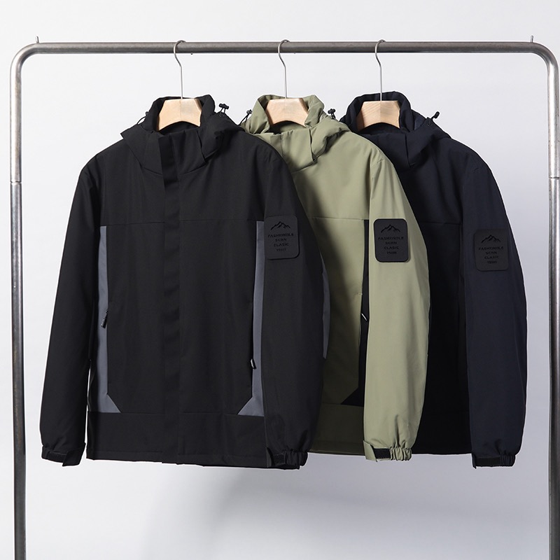 防水防水拼色连帽棉衣外套