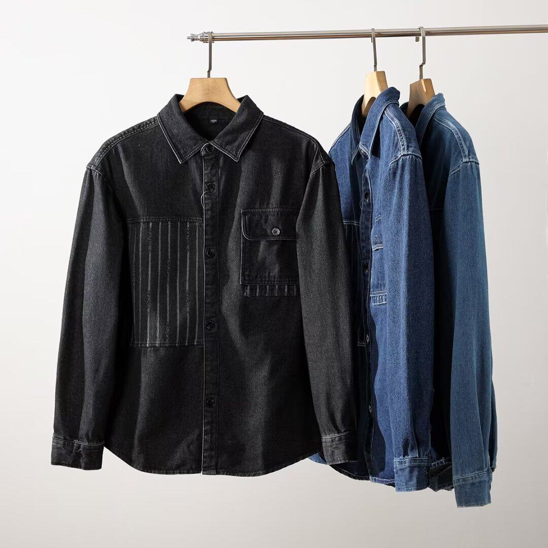 日系复古！有腔调！可做外套！春季男士水洗百搭时尚翻领牛仔衬衫