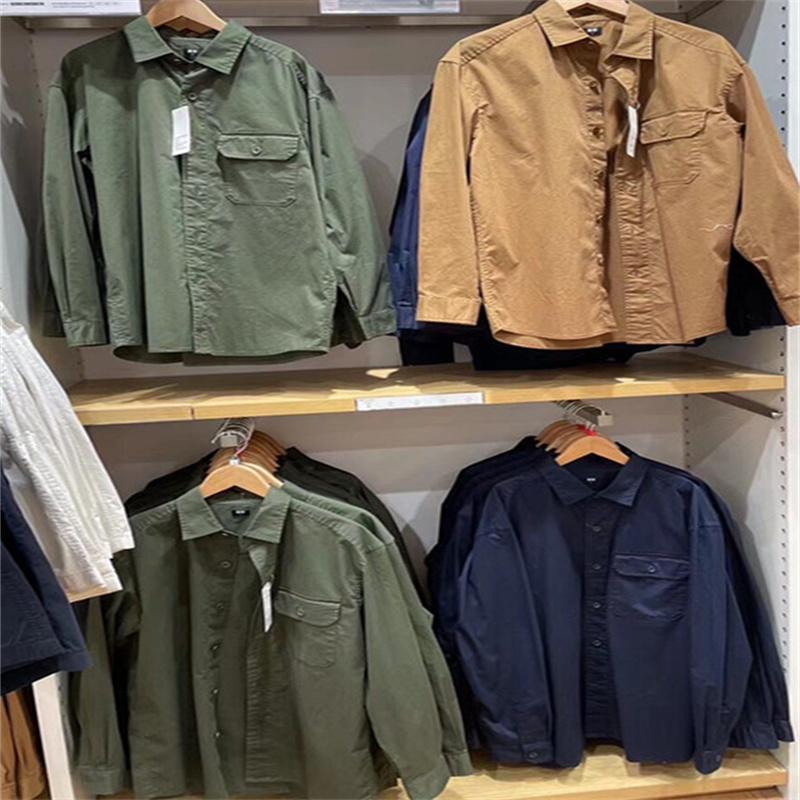 试衣间！U家！春季新款男士全棉宽松水洗弹力工装长袖衬衫外套615