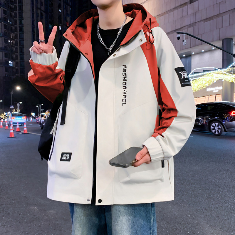 春秋季夹克男青少年学生帅气时尚宽松加绒加厚外套保暖冲锋衣男士