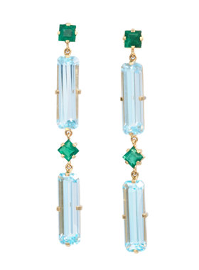 YI Collection 珠宝 18K祖母绿与蓝色托帕石层叠耳环