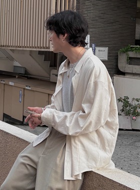 「法国雨露亚麻天丝」醋酸松弛感条纹衬衫休闲百搭衬衣HUNTINGOLD