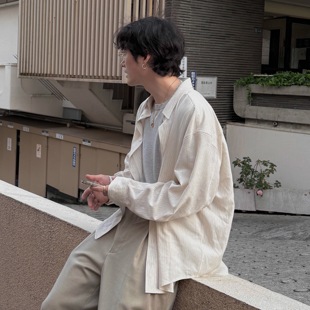 「法国雨露亚麻天丝」醋酸松弛感条纹衬衫休闲百搭衬衣HUNTINGOLD