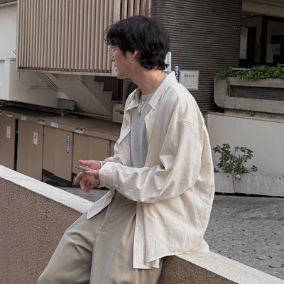 1533醋酸天丝衬衫松弛感条纹衬衣