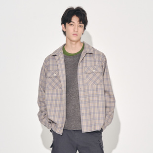 「超值精选」1533羊毛免烫古巴领复古廓形格纹长袖衬衫HUNTINGOLD