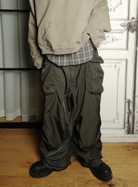 HUNTINGOLD拼接立体剪裁宽松休闲阔腿中古baggy工装裤大口袋1533