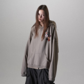 HUNTINGOLD重水洗褪做旧虫洞破坏廓形连帽卫衣街头美式 复古1533