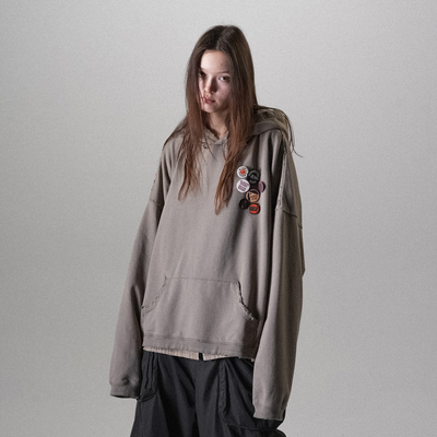 1533水洗做旧虫洞廓形连帽卫衣