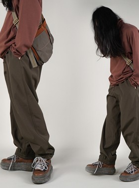 HUNTINGOLD重磅加绒保暖滑雪裤直筒日系复古阔腿休闲裤秋冬1533