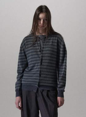 100%新西兰纯羊毛拼色条纹轻薄针织开衫秋冬百搭 HUNTINGOLD 1533