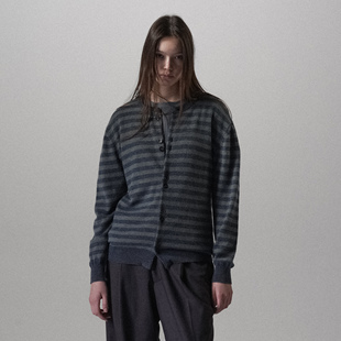 100%新西兰纯羊毛拼色条纹轻薄针织开衫秋冬百搭 HUNTINGOLD 1533