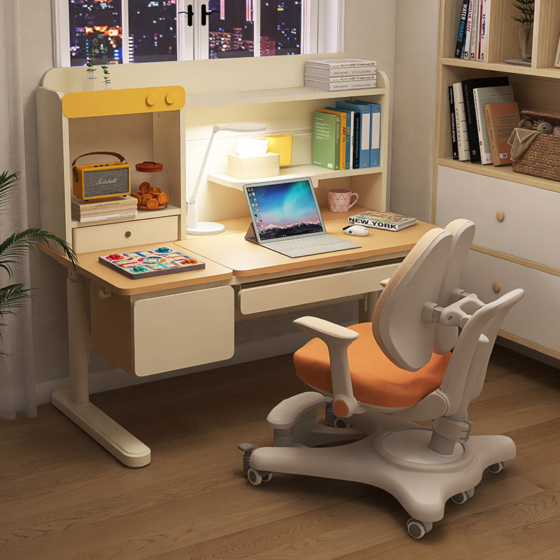 爱果乐学习桌儿童书桌小学生实木桌子家用写字桌升降课桌椅咖啡猫