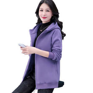 中长款连帽外套女2025春季新款洋气百搭加绒卫衣开衫休闲大码宽松