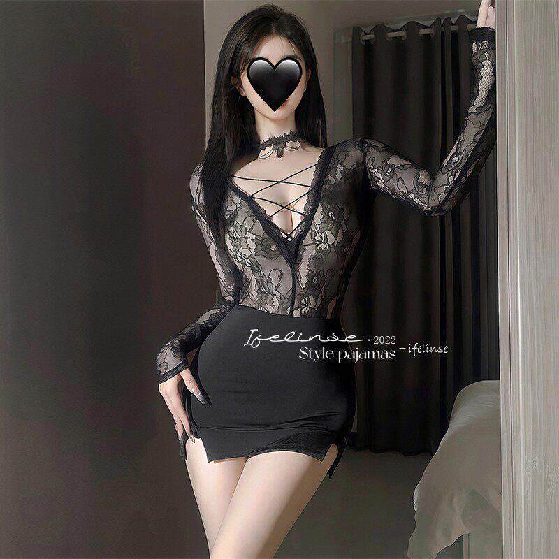 趣味约会战袍性感秘书制服蕾丝紧身睡衣女透视情调趣内衣包臀套装
