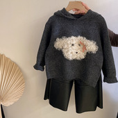 加绒中小童上衣潮Z 女童韩版 小狗连帽针织毛衣2025秋冬新款 KY045