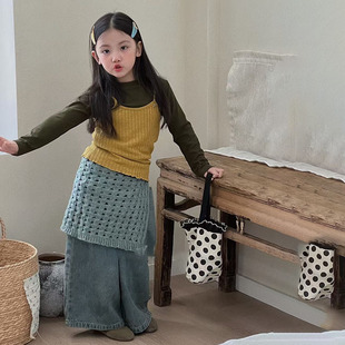 女童秋季2025新款吊带打底叠穿上衣宝宝百搭阔腿裤屁帘潮流四件套