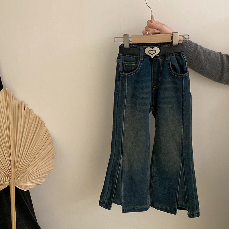 韩版女童冬季新款2025百搭洋气休闲加绒微喇牛仔裤中小童洋气裤子