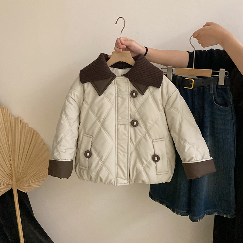 女童韩版2025秋冬季新款儿童拼色洋气夹棉冬装外套中小童上衣外套